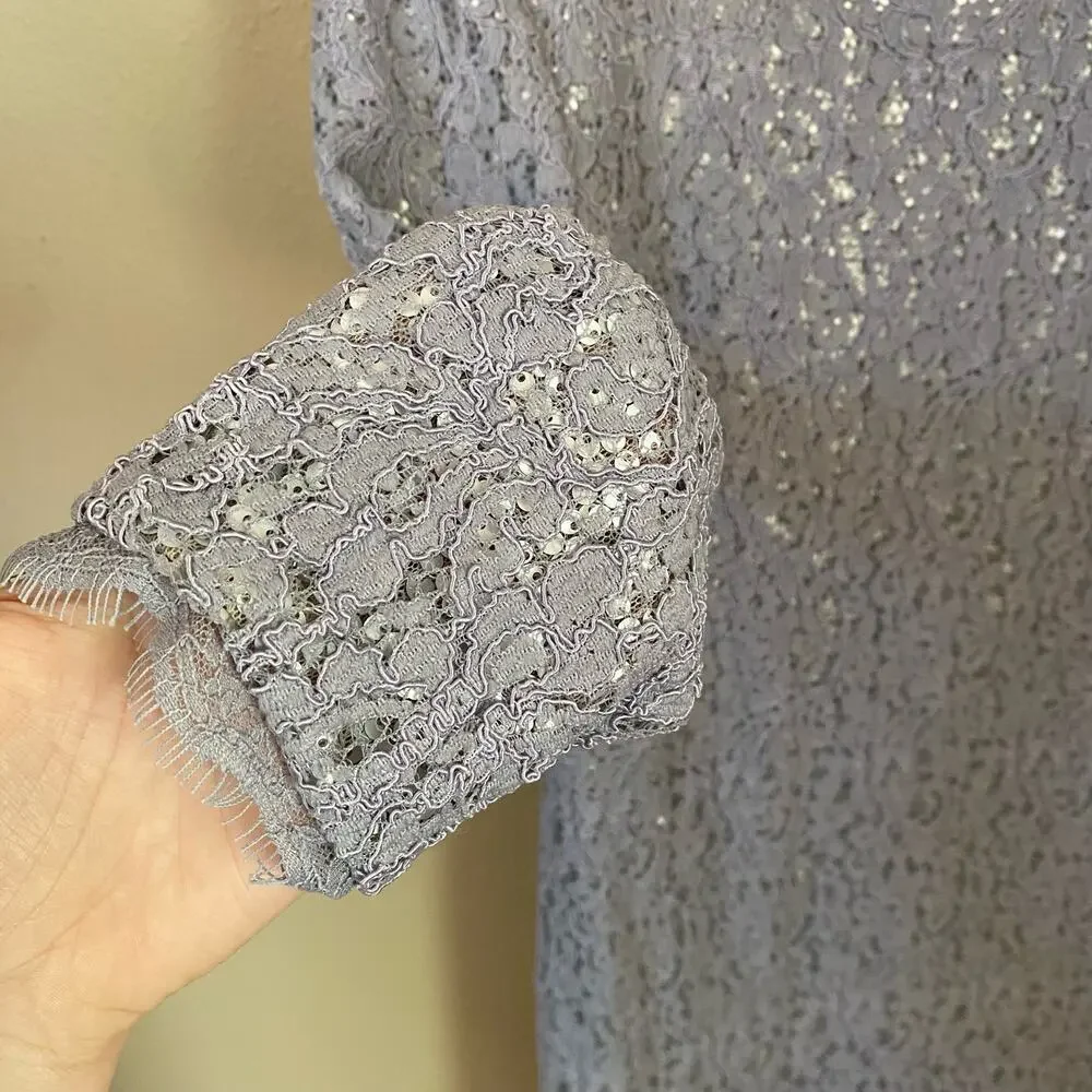 Adrianna Papell 41915770 Lace Short Dress Women's sz 8 Silver Gray Cocktail Prom - Picture 6 of 16